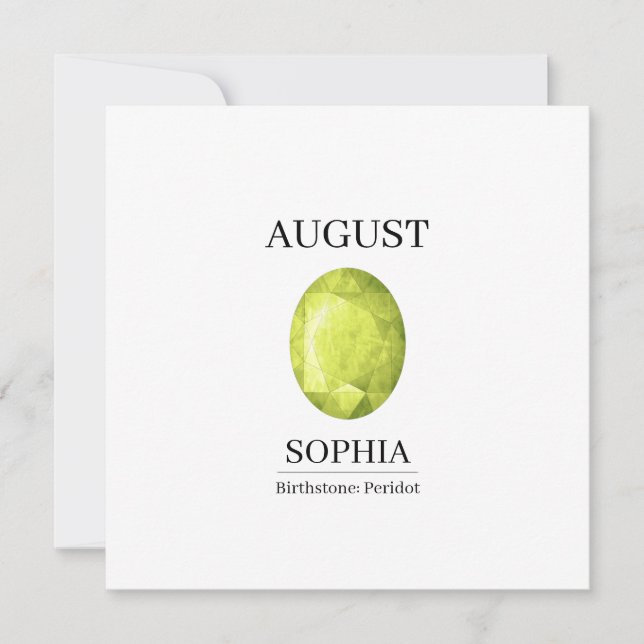August-Geburtsstein-Geburtstagsname Peridot Karte (Vorderseite)