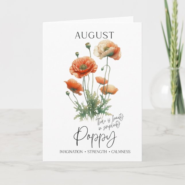 August Geburtstag Geburtstag Monat Blume Mohn Karte (Vorderseite)