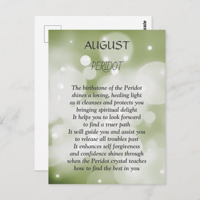 August Geburtstag Peridot Postkarte (Vorne/Hinten)
