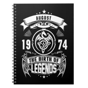 August-Geschenk 1974 Geburtsjahr der Legenden Notizblock