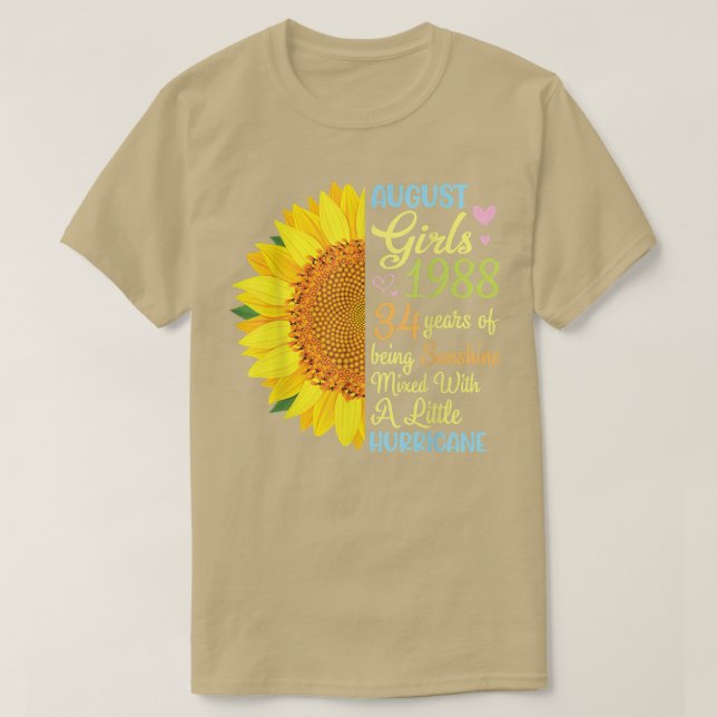 August Girls 1988 34 Jahre Sunshine Mied T-Shirt (Design vorne)