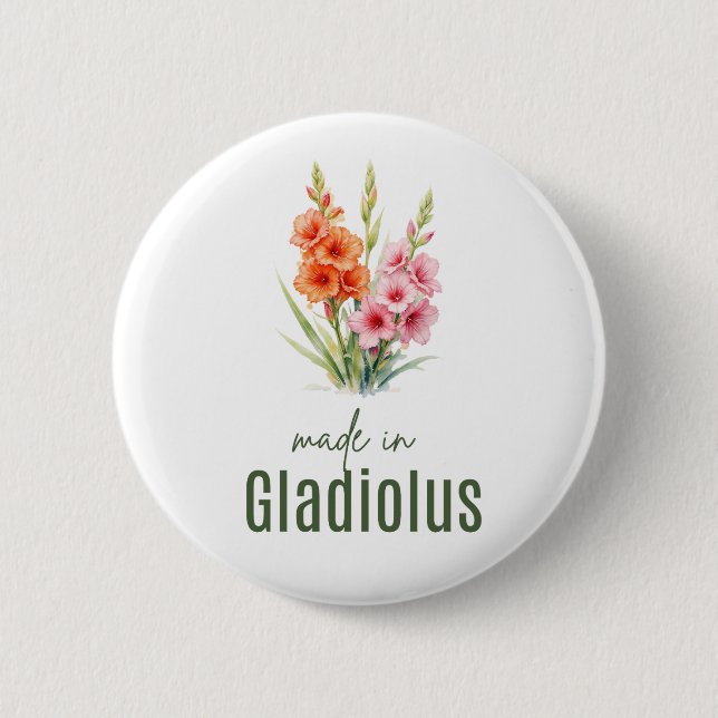 August Gladiolus  Birth Flower Flat Thank You  Button (Vorderseite)