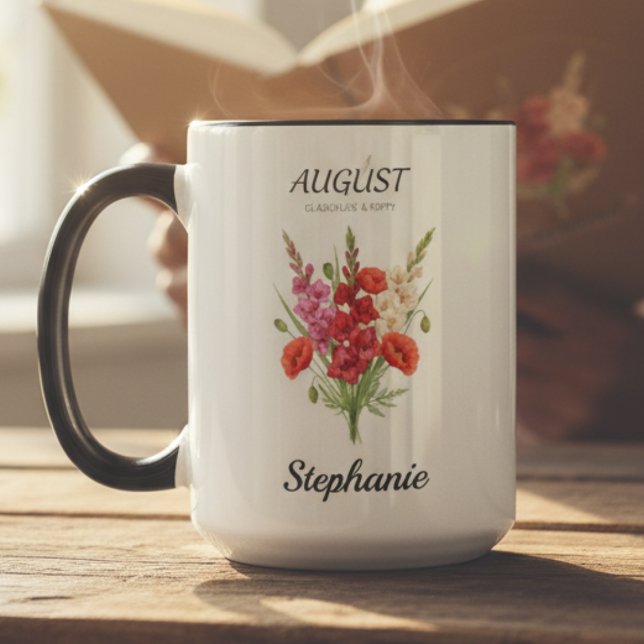 August Gladiolus Mohn Geburtsmonat Oma Tasse (Romantic Gladiolus & Poppy August Birth Month Mug)