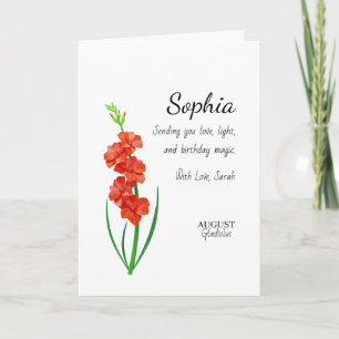 August Gladiolus Personalisierter Geburtstag Karte