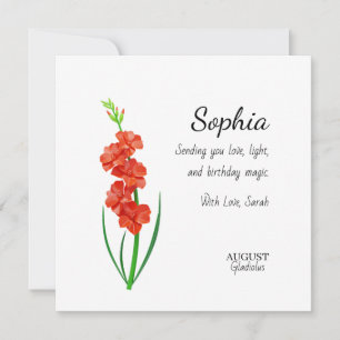August Gladiolus Personalisierter Geburtstag Karte