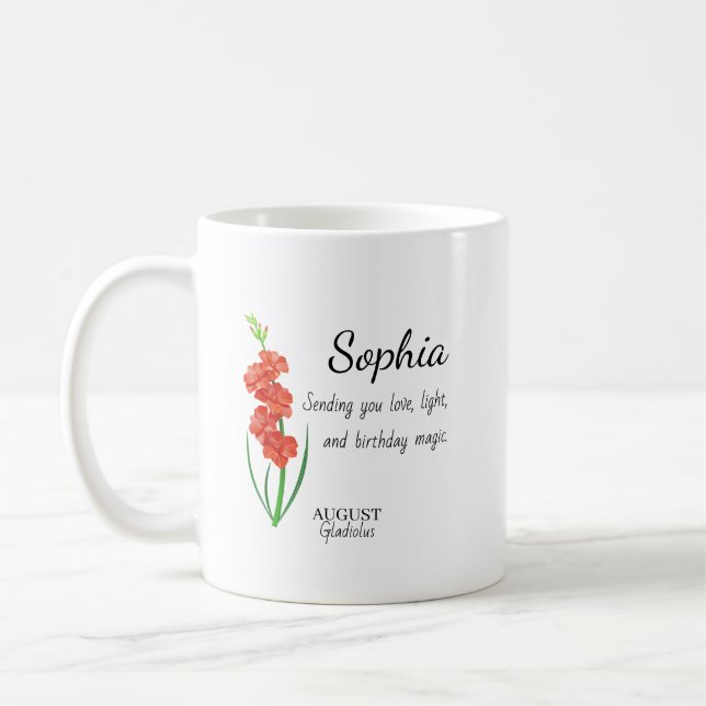 August Gladiolus Personalized Birthday Kaffeetasse (Links)