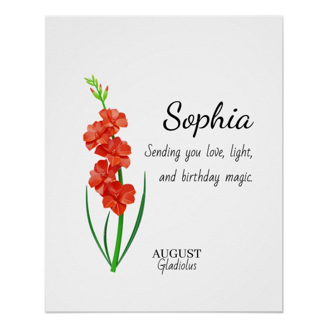 August Gladiolus Personalized Birthday Poster (Vorderseite)