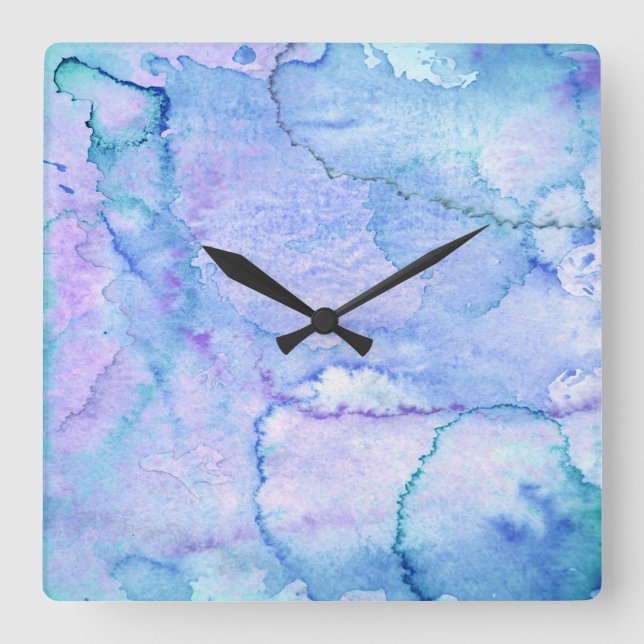 "August" Lila und blau Quadratische Wanduhr (Vorderseite)