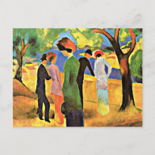 August Macke Art: Frau in einer grünen Jacket Postkarte