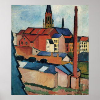 August Macke - Bonner Häuser und Kamin 1911 Öl Poster