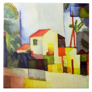 August Macke Bright House Aquarellmalerei Fliese