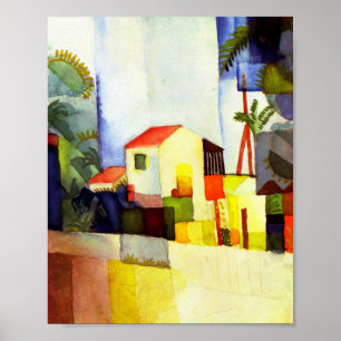 August Macke Bright House Watercolor Painting Poster