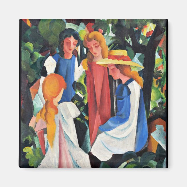 August Macke farbenfrohe Malerei, Vier Mädchen Magnet (Vorne)