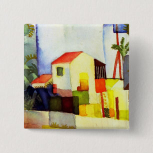 August Macke Helles Haus Aquarellmalerei Button