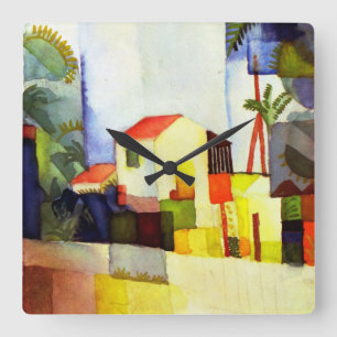 August Macke Helles Haus Aquarellmalerei Quadratische Wanduhr