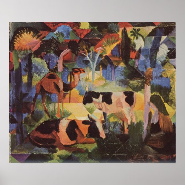 August Macke Landschaft mit Kühen und Kamel Poster (Vorne)