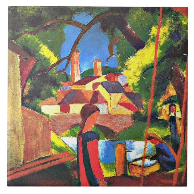 August Macke Malerei, Kinder am Brunnen Fliese (Vorderseite)