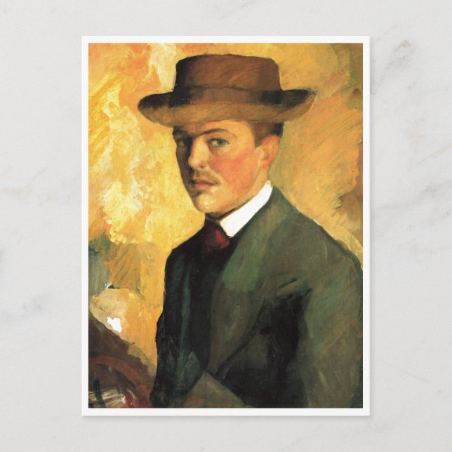 August Macke - Selbstportrait mit Hut 1909 Öl Postkarte (Vorderseite)