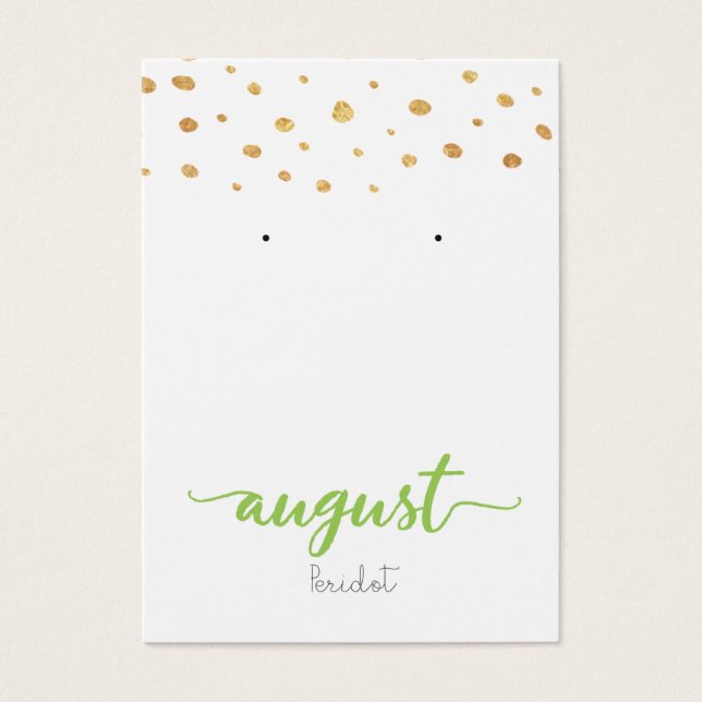 August Peridot Birthstone Earring Display Card (Vorderseite)