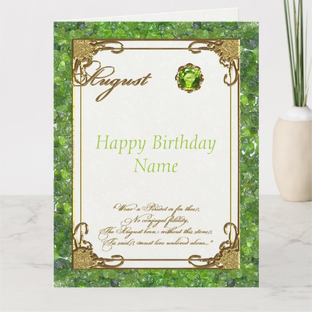 August Peridot Birthstone Grosser Geburtstag Karte (Vorderseite)