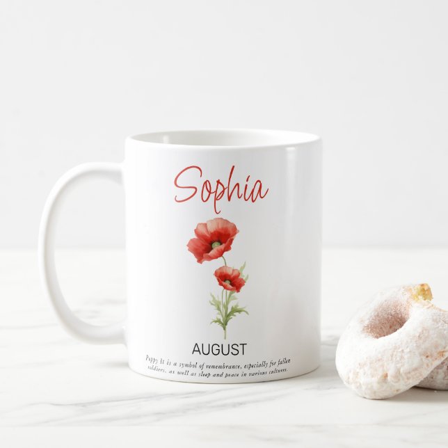 August Personalisierte Geburtshilfe Blume Kaffeetasse (Mit Donut)