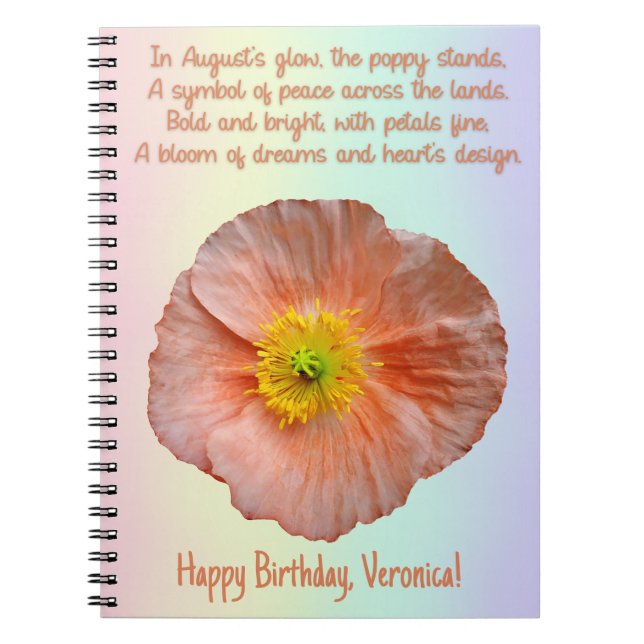August Poppy Birth Blume Spiral Notebook Notizblock (Vorderseite)