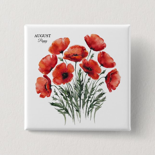 August Poppy Bloom - Personalisiertes Geburtstagsg Button (Vorderseite)