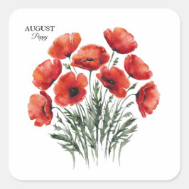 August Poppy Bloom - Personalisiertes Geburtstagsg Quadratischer Aufkleber