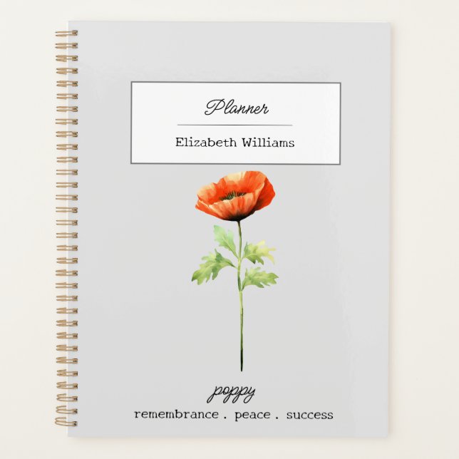 AUGUST POPPY GEBURTH BLUME PERSONALISIERT PLANER (Vorderseite)