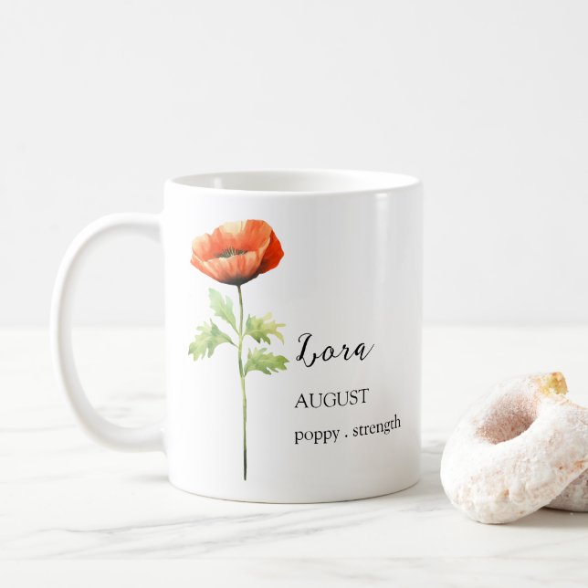 AUGUST POPPY GEBURTSTE BLUME MONTH NAME GIFT KAFFEETASSE (Mit Donut)