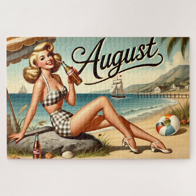 August Retro Beachside Pin-Up Girl Vibes Puzzle (Horizontal)