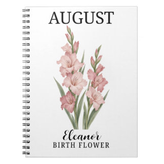August-Rot-Gladiolen-Botanische-Geburtsblume Notizblock
