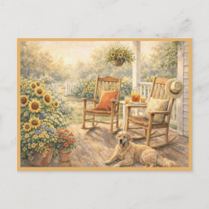 August-Sonnenblumen-Veranda-Blumen-Aquarell-Kunst Postkarte