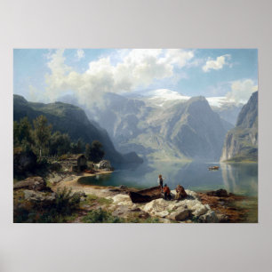 August Wilhelm Leu Sonnentag am norwegischen Fjord Poster