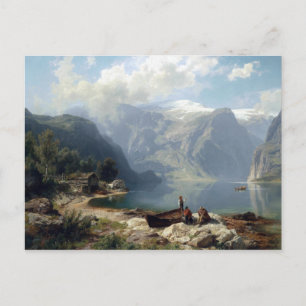 August Wilhelm Leu Sonnentag am norwegischen Fjord Postkarte