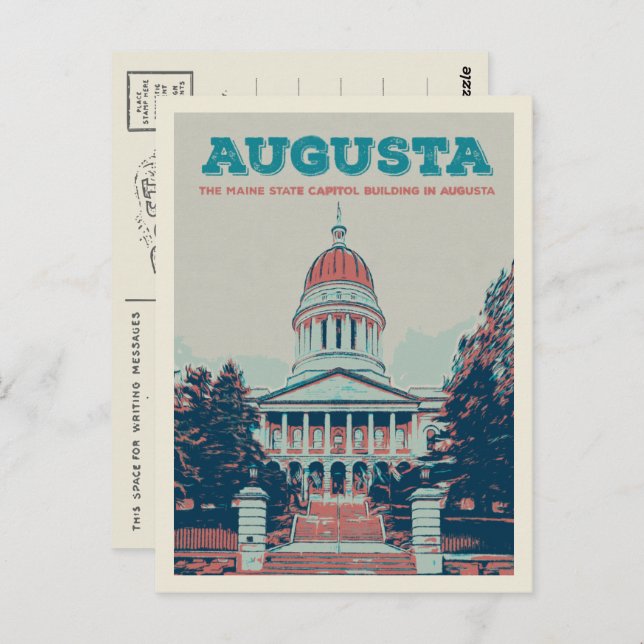 Augusta Maine Staat Hauptstadt Illustration Postkarte (Vorne/Hinten)