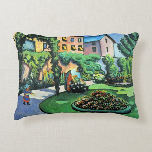Auguste Macke - Gartenbild, beliebtes Gemälde, Dekokissen (Vorderseite)