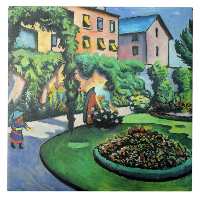 Auguste Macke - Gartenbild, beliebtes Gemälde, Fliese (Vorderseite)