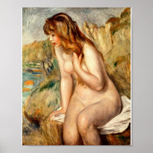 Auguste Renoir - Bather sitzt auf einem Felsen Poster