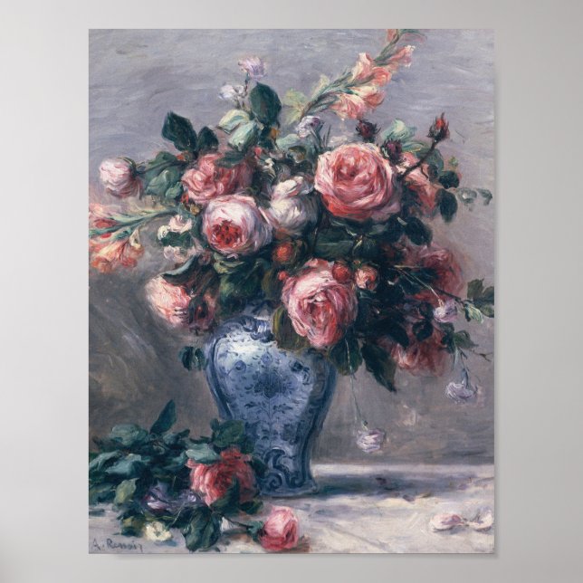 Auguste Renoir - Vase von Rose Poster (Vorne)