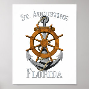 Augustine Florida Vacation Nautical Anchor Hel Poster
