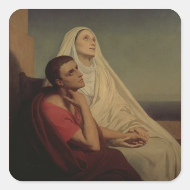 Augustine und seine Mutter St. Monica, 1855 Quadratischer Aufkleber (Vorderseite)