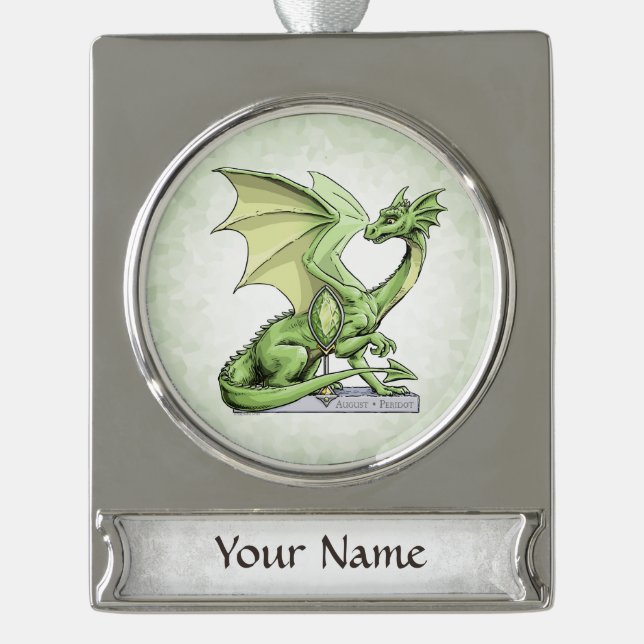 Augusts Geburtssteingebürgerdrache: Peridot Banner-Ornament Silber (Vorderseite)