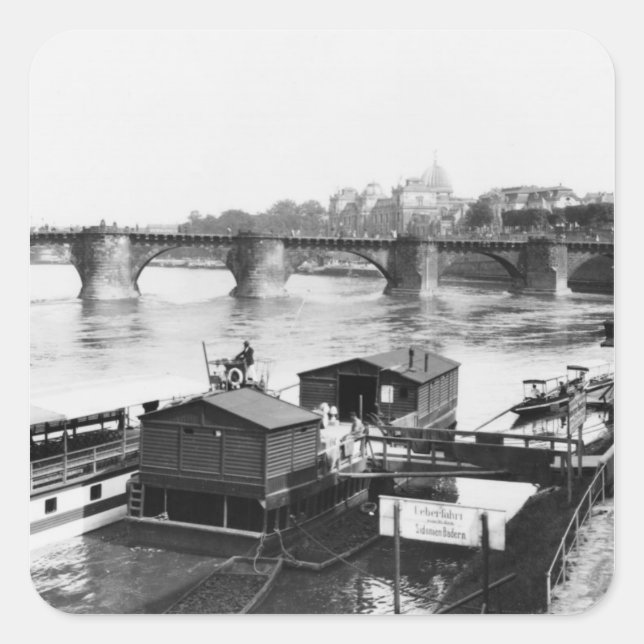 Augustus Bridge, Dresden, c.1910 Quadratischer Aufkleber (Vorderseite)