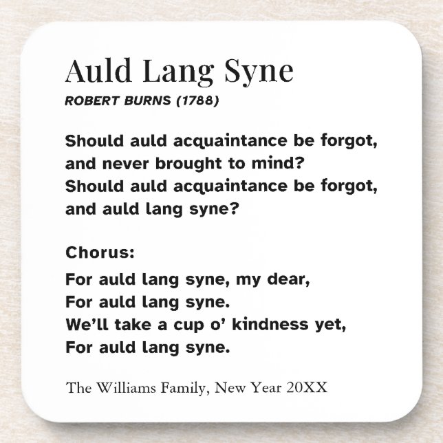 Auld Lang Syne Liedtexte Silvester Personalisiert Getränkeuntersetzer (Vorderseite)