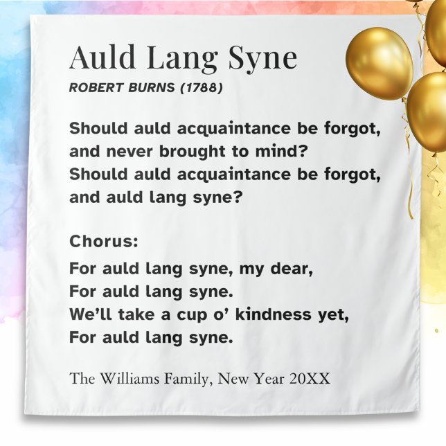Auld Lang Syne Words for New Year - Personalized Wandteppich (A poster with words from 'Auld Lang Syne' by Robert Burns, typically sung at New Year celebrations)
