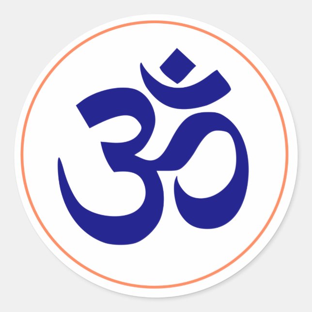 Aum oder Om-Symbol (Blau mit Korallenring) Runder Aufkleber (Vorderseite)