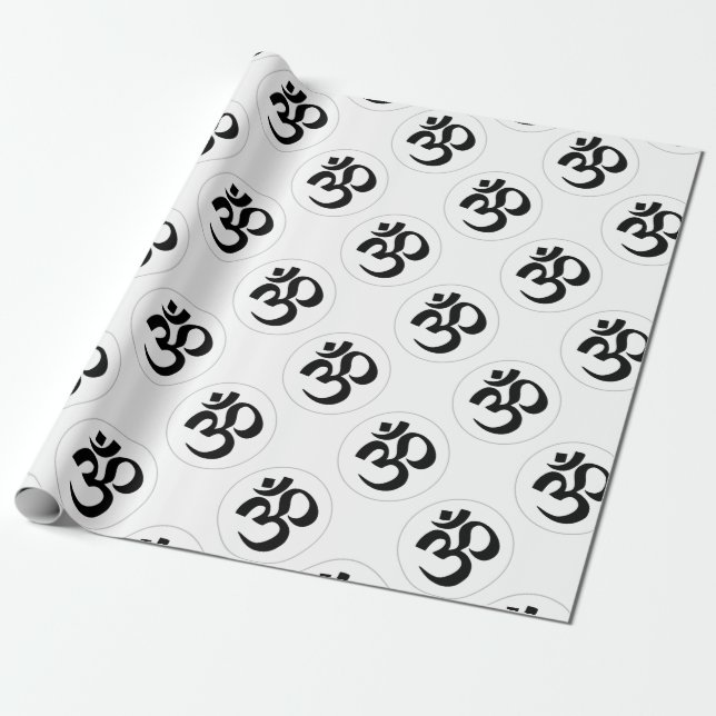 Aum-Symbol (Schwarz mit Silberring) Geschenkpapier (Ungerollt)