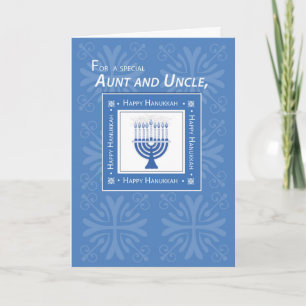 Aunt and Uncle Hanukkah Wishes Blue Menorah Feiertagskarte