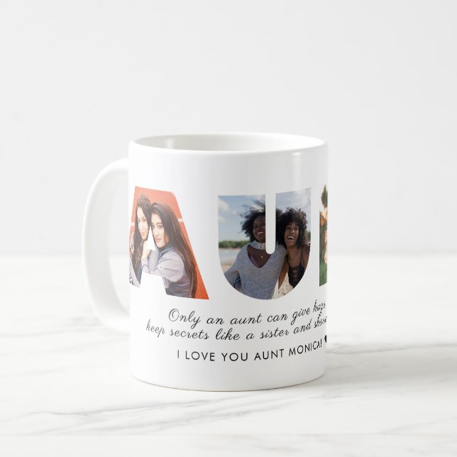 AUNT Foto Collage Liebe You Auntie Modern Script Kaffeetasse (Vorderseite Links)